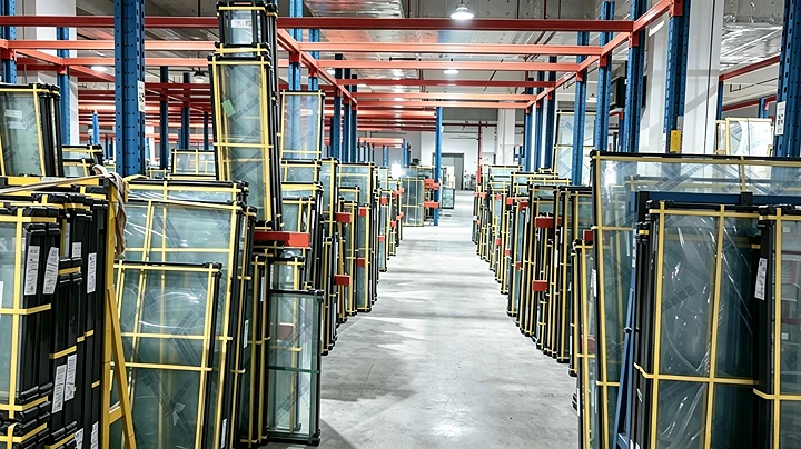 Finished aluminum windows packed for export shipment