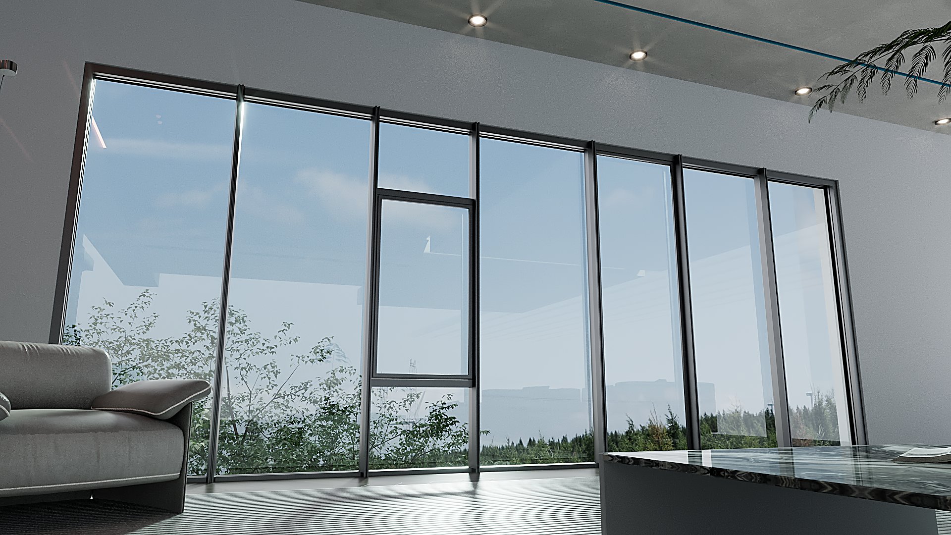 Aluminum glass curtain wall system for commercial building facades